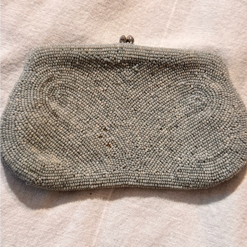 Antique Beaded Muted Blue / White Clutch